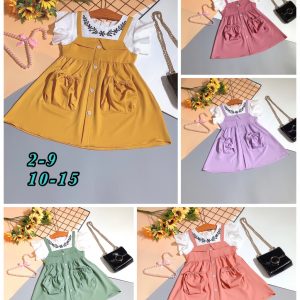 Đầm bé gái phối giả yếm xinh xắn - hồng ruốc ( 2-12 tuổi )