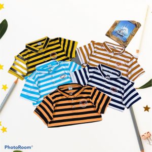 Áo cổ trụ sọc dệt thun cotton 4 chiều ( 5 - 15 tuổi )